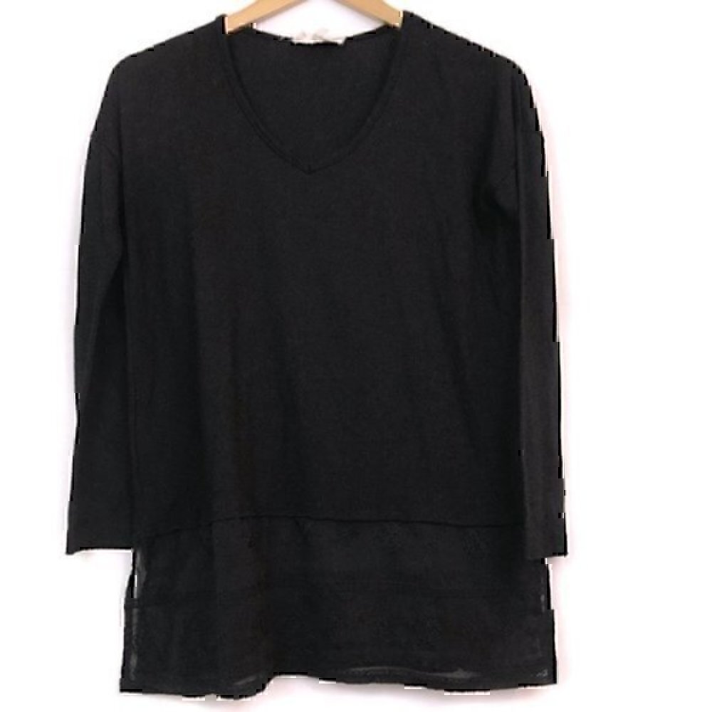 CLOUD CHASER Solid Black Lace Embroidered Long Sleeve Polyester Rayon Blouse XS